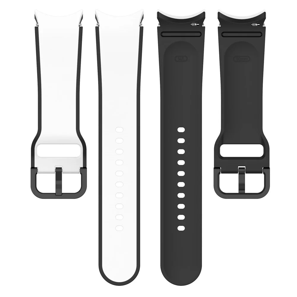For Samsung Galaxy Watch 5 40mm / 44mm  /  5 Pro 45mm  /  Watch4 40mm / 44mm  /  Watch4 Classic 42mm / 46mm Dual-Color Watch Band Universal Watch Strap Silicone Watchband - White / Black - 2