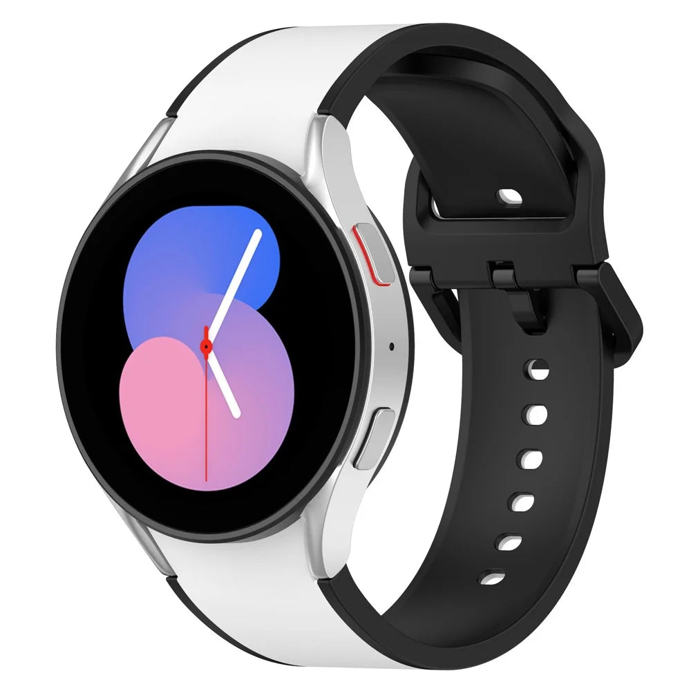 For Samsung Galaxy Watch 5 40mm / 44mm  /  5 Pro 45mm  /  Watch4 40mm / 44mm  /  Watch4 Classic 42mm / 46mm Dual-Color Watch Band Universal Watch Strap Silicone Watchband - White / Black - 5