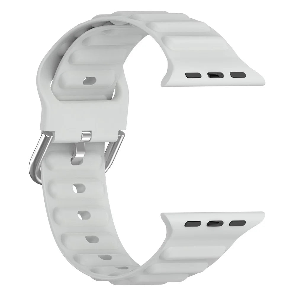 For Apple Watch Ultra 3 2 1 49mm / Series 11 10 46mm / 9 8 7 45mm / SE3 SE2 SE 6 5 4 44mm / 3 2 1 42mm Wave Design Silicone Watch Band Square Buckle Wrist Strap - Light Grey - 2