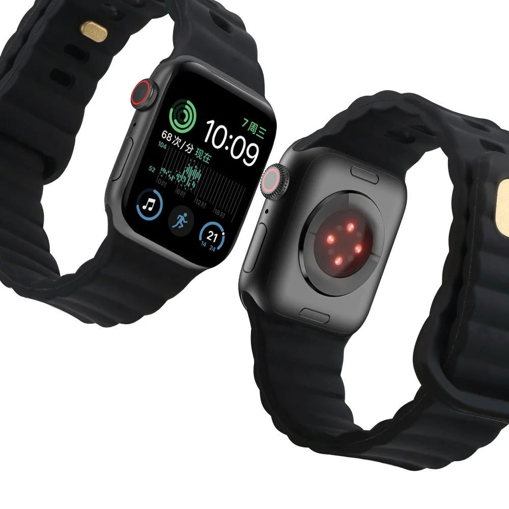 For Apple Watch Series 11 10 42mm / 9 8 7 41mm / SE3 SE2 SE 6 5 4 40mm / 3 2 1 38mm Silicone Watch Band Quick Release Watch Strap Replacement Watchband with Button - Black - 3
