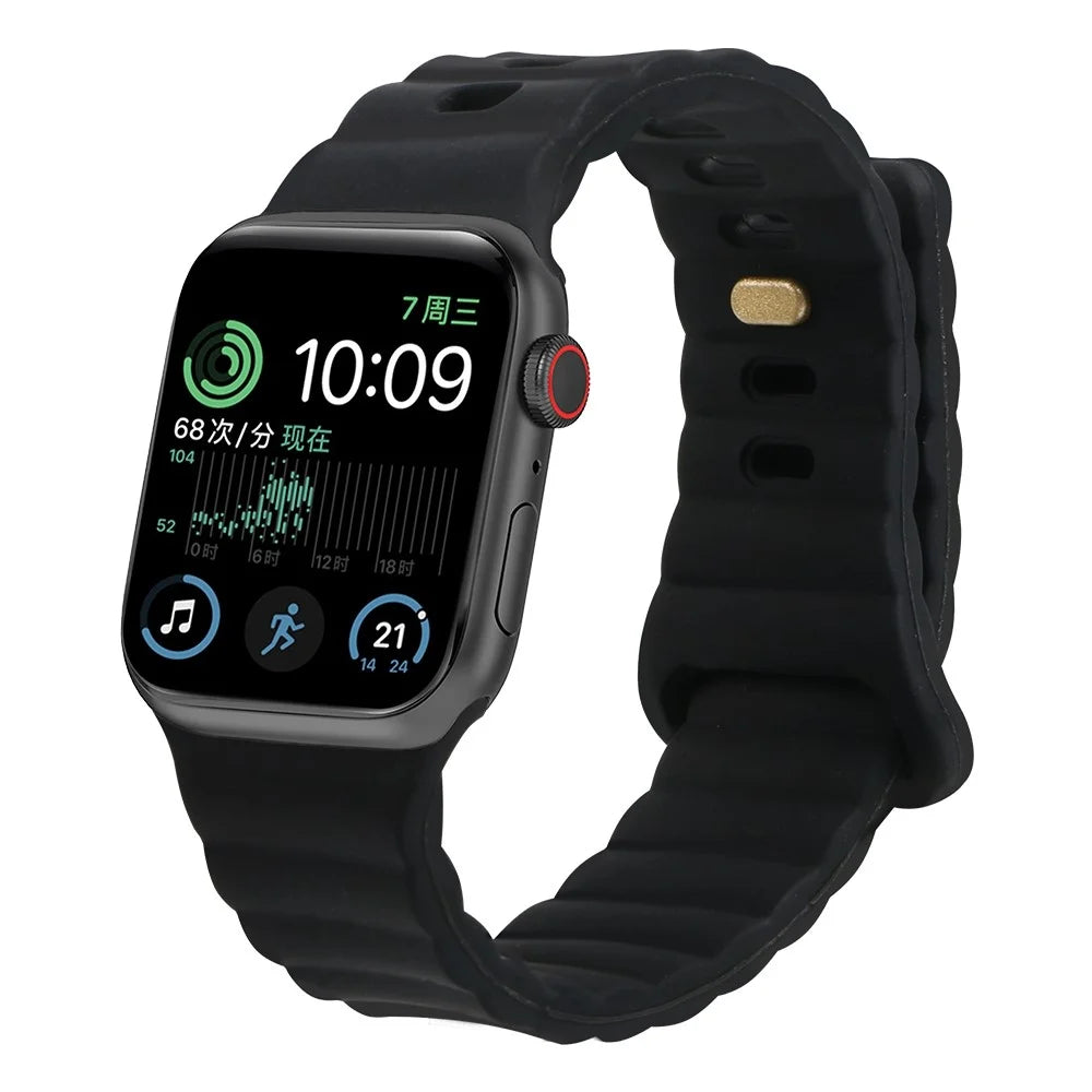 For Apple Watch Series 11 10 42mm / 9 8 7 41mm / SE3 SE2 SE 6 5 4 40mm / 3 2 1 38mm Silicone Watch Band Quick Release Watch Strap Replacement Watchband with Button - Black - 5