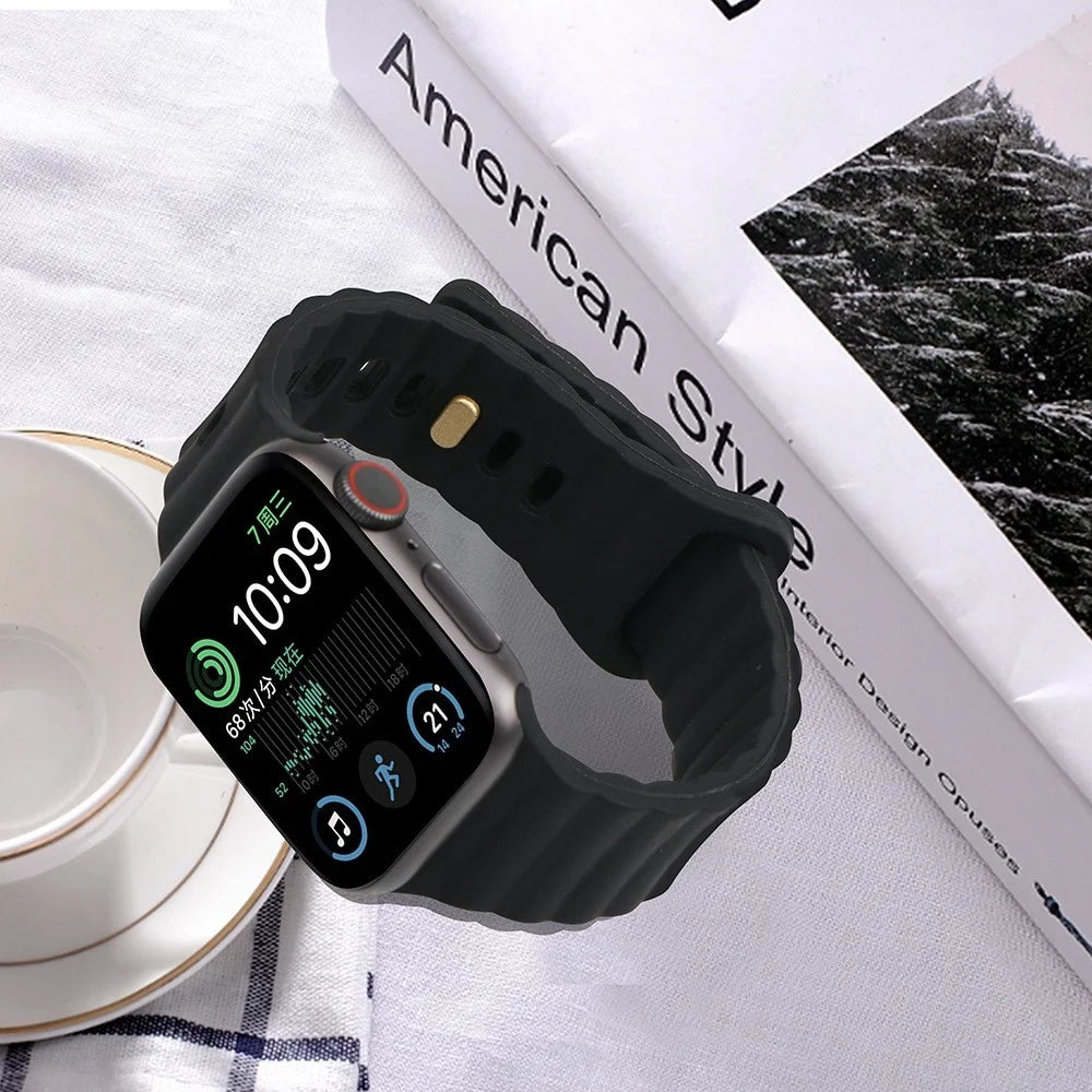 For Apple Watch Series 11 10 42mm / 9 8 7 41mm / SE3 SE2 SE 6 5 4 40mm / 3 2 1 38mm Silicone Watch Band Quick Release Watch Strap Replacement Watchband with Button - Black - 6