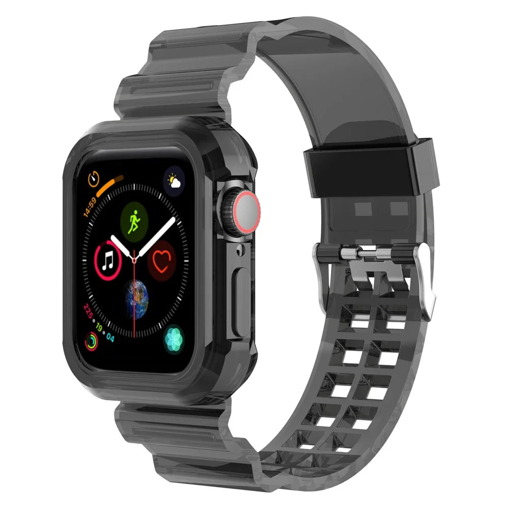 For Apple Watch Series 11 10 42mm / 9 8 7 41mm / SE3 SE2 SE 6 5 4 40mm / 3 2 1 38mm Anti-Scratch Silicone Watch Band Wrist Strap with Anti-Drop Watch Case - Black - 2