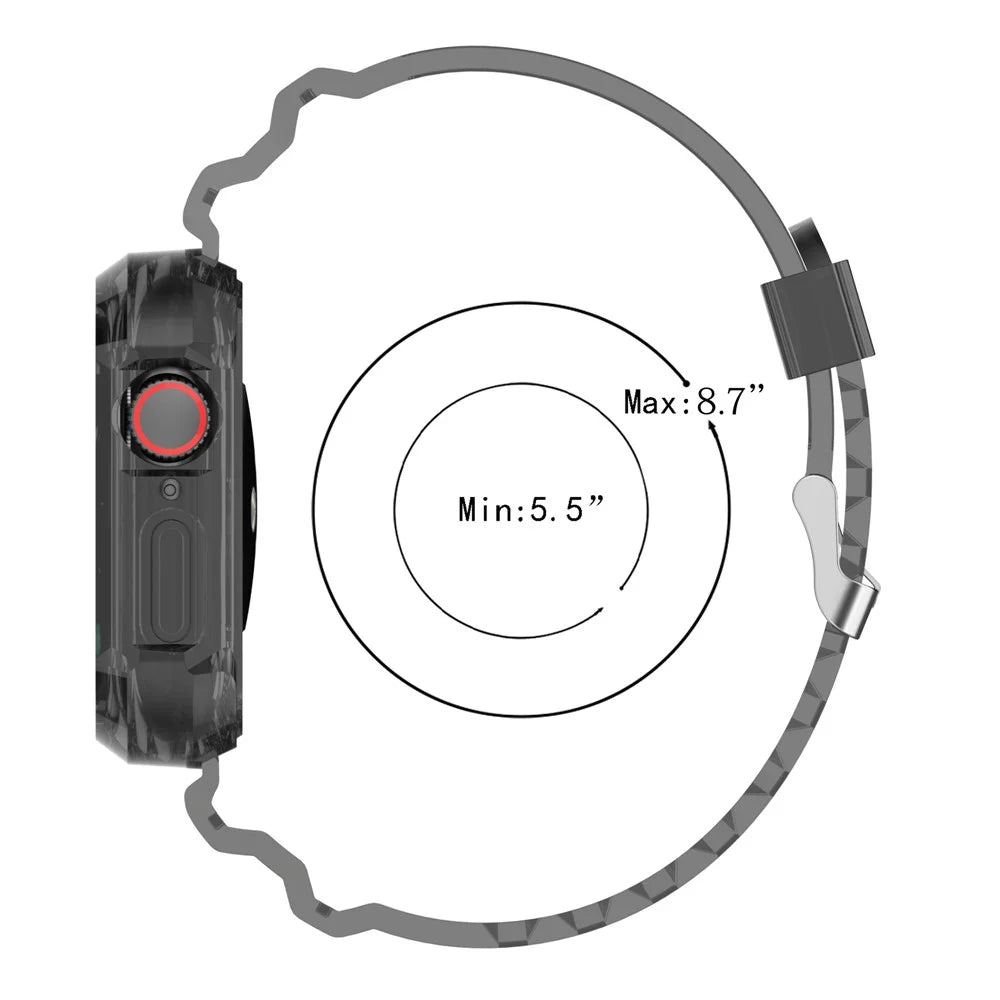 For Apple Watch Series 11 10 42mm / 9 8 7 41mm / SE3 SE2 SE 6 5 4 40mm / 3 2 1 38mm Anti-Scratch Silicone Watch Band Wrist Strap with Anti-Drop Watch Case - Black - 6