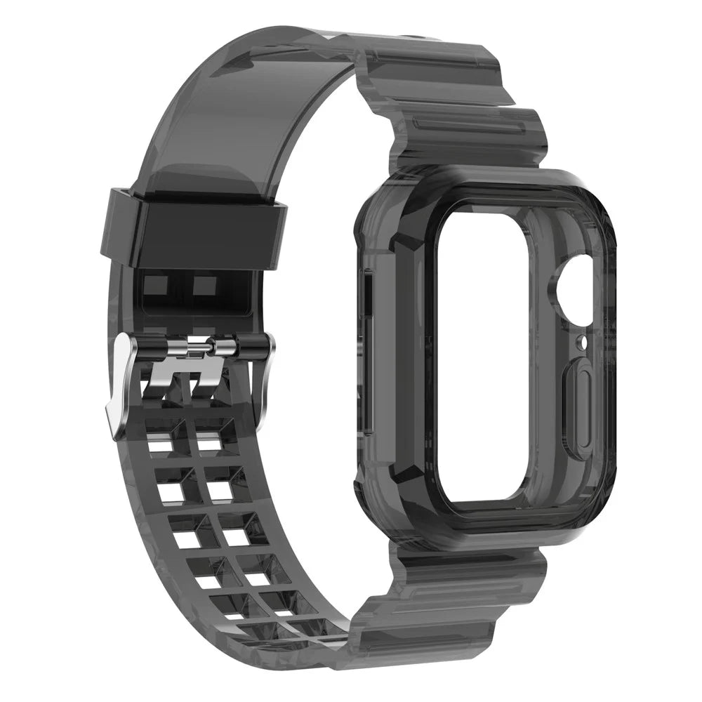 For Apple Watch Series 8 7 45mm / 6 5 4 SE SE (2022) 44mm / 3 2 1 42mm Integrated Watch Case Adjustable Watch Strap - Black - 1