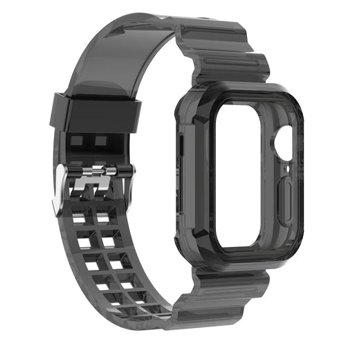 For Apple Watch Series 8 7 45mm / 6 5 4 SE SE (2022) 44mm / 3 2 1 42mm Integrated Watch Case Adjustable Watch Strap - Black - 1
