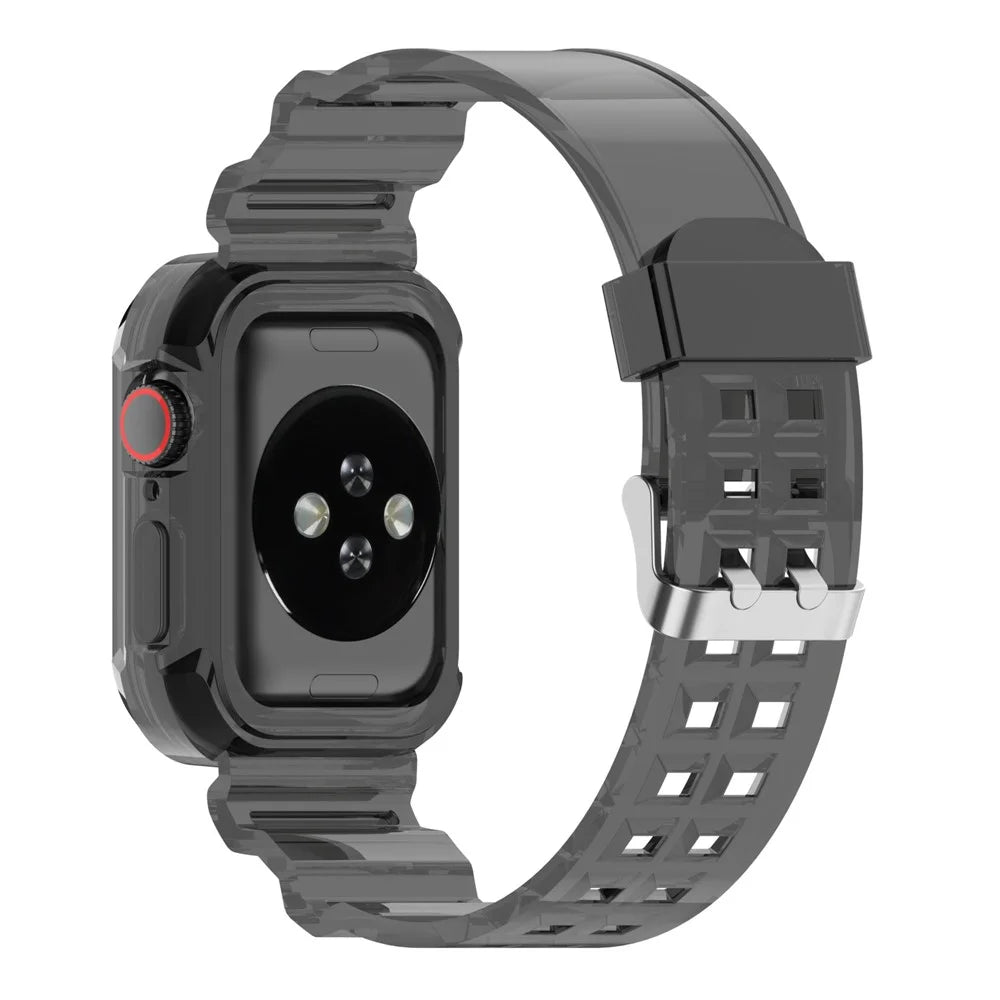 For Apple Watch Series 8 7 45mm / 6 5 4 SE SE (2022) 44mm / 3 2 1 42mm Integrated Watch Case Adjustable Watch Strap - Black - 3