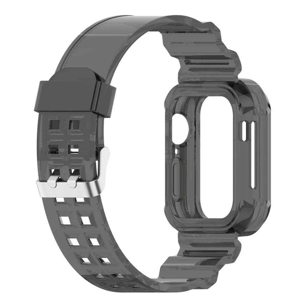 For Apple Watch Series 8 7 45mm / 6 5 4 SE SE (2022) 44mm / 3 2 1 42mm Integrated Watch Case Adjustable Watch Strap - Black - 4