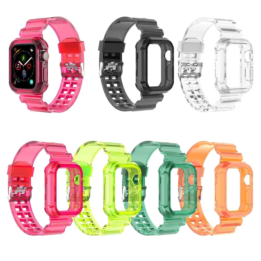 For Apple Watch Series 8 7 45mm / 6 5 4 SE SE (2022) 44mm / 3 2 1 42mm Integrated Watch Case Adjustable Watch Strap - Black - 7