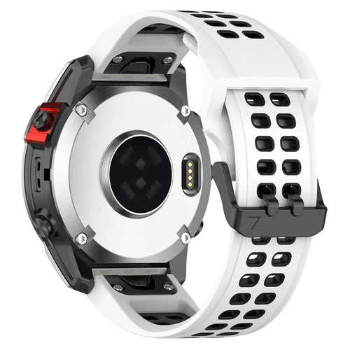 For Garmin Enduro / Fenix 7X / 7X Solar  /  COROS VERTIX 2 Silicone Watch Band 26mm Dual-Color Watch Strap Quick Release Watchband with Dual-Hole Buckle - White / Black - 1