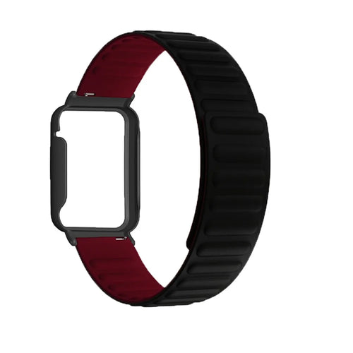 For Xiaomi Mi Band 7 Pro Silicone Magnetic Watch Band Quick Release Wrist Strap with Watch Case Cover - Black / Wine Red - 1