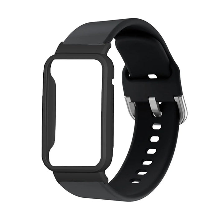 Flexible Silicone Watchband for Xiaomi Mi Band 7 Pro Smart Watch Replacement Strap with Watch Case Cover - Black - 2