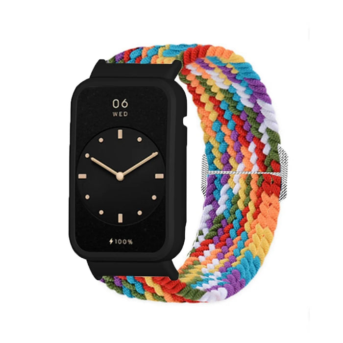 Nylon Braided Elastic Watch Band for Xiaomi Mi Band 7 Pro, Replacement Wrist Strap with Watch Case - Rainbow / Black - 2