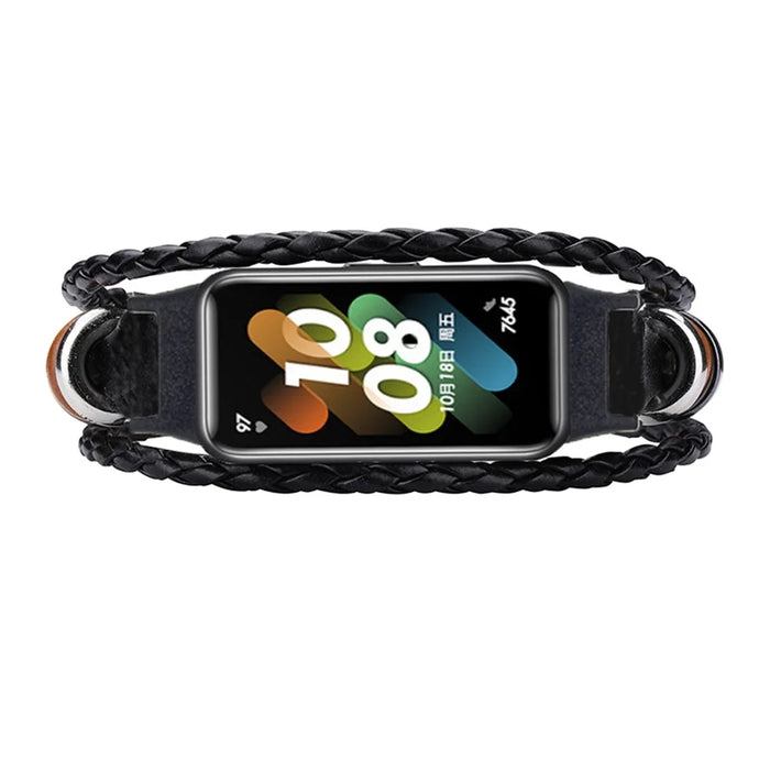 For Huawei Band 7 Ethnic Style Beaded Replacement Watch Strap Retro Bracelet Wrist Band - Black - 2