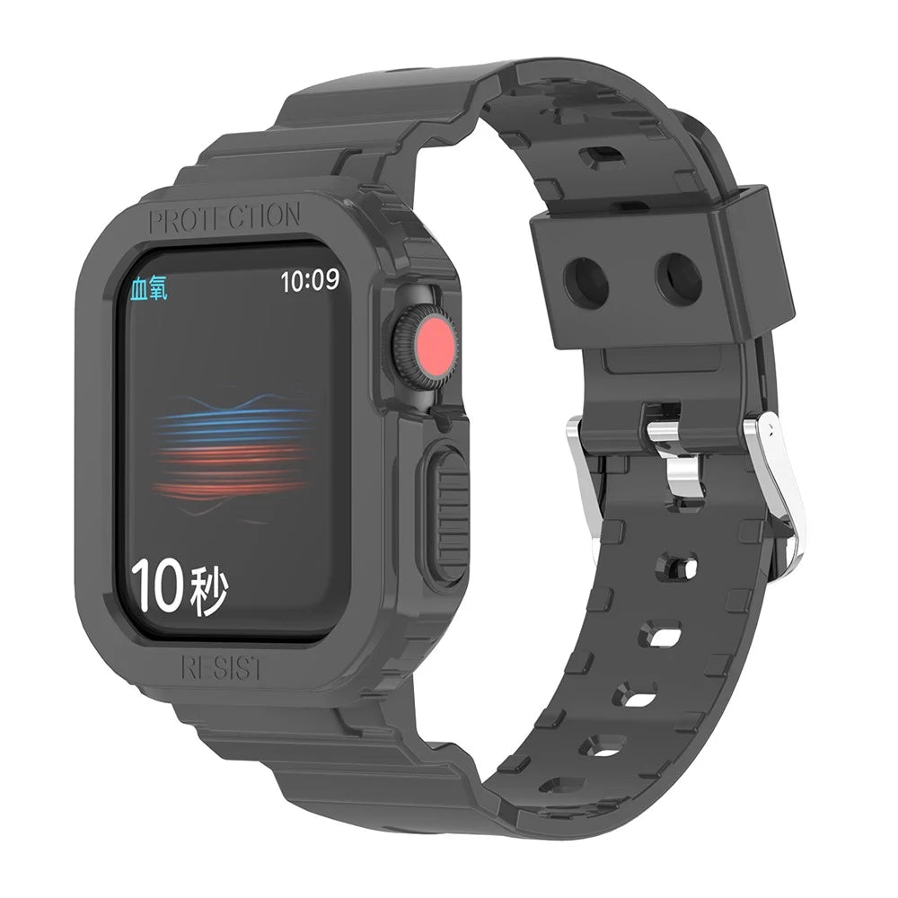 For Apple Watch Series 8 7 45mm / 6 5 4 SE SE (2022) 44mm / 3 2 1 42mm Smart Watch Band TPU Wrist Strap Replacement with Protective Watch Case - Black - 2