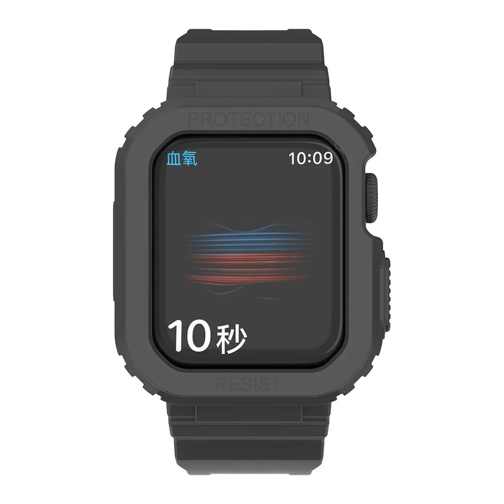 For Apple Watch Series 8 7 45mm / 6 5 4 SE SE (2022) 44mm / 3 2 1 42mm Smart Watch Band TPU Wrist Strap Replacement with Protective Watch Case - Black - 4