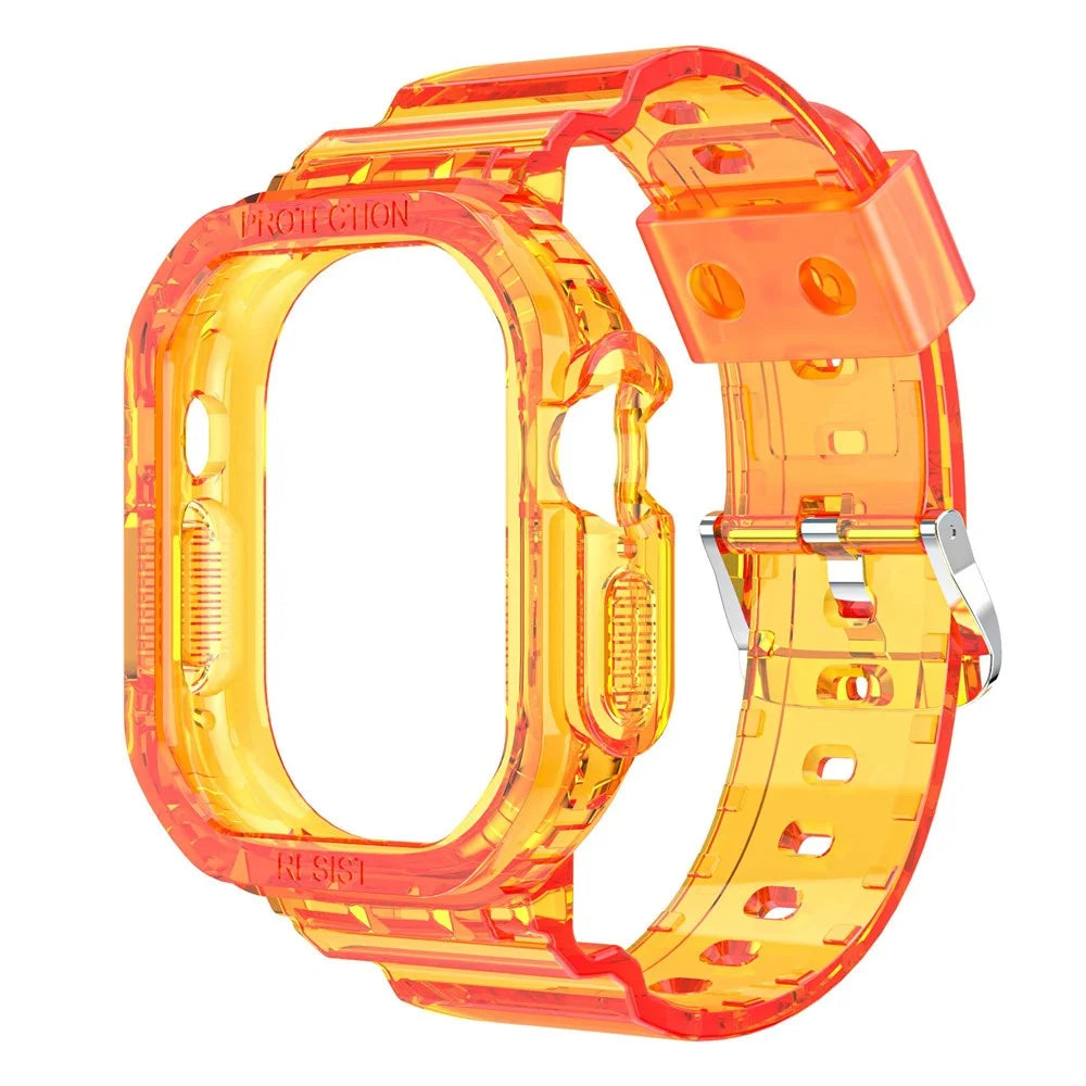For Apple Watch Ultra 49mm Smart Watch Strap Replacement Soft TPU Wrist Band Integrated with Watch Case - Transparent Orange - 1
