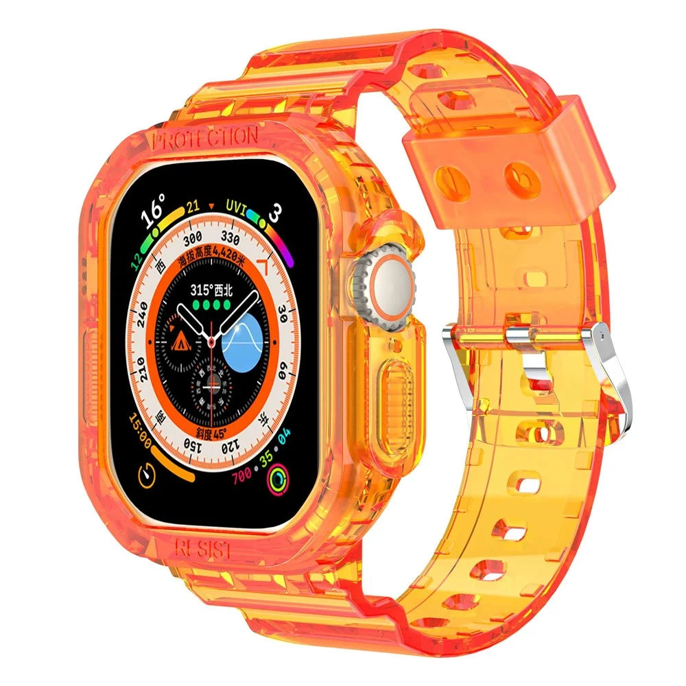 For Apple Watch Ultra 49mm Smart Watch Strap Replacement Soft TPU Wrist Band Integrated with Watch Case - Transparent Orange - 2