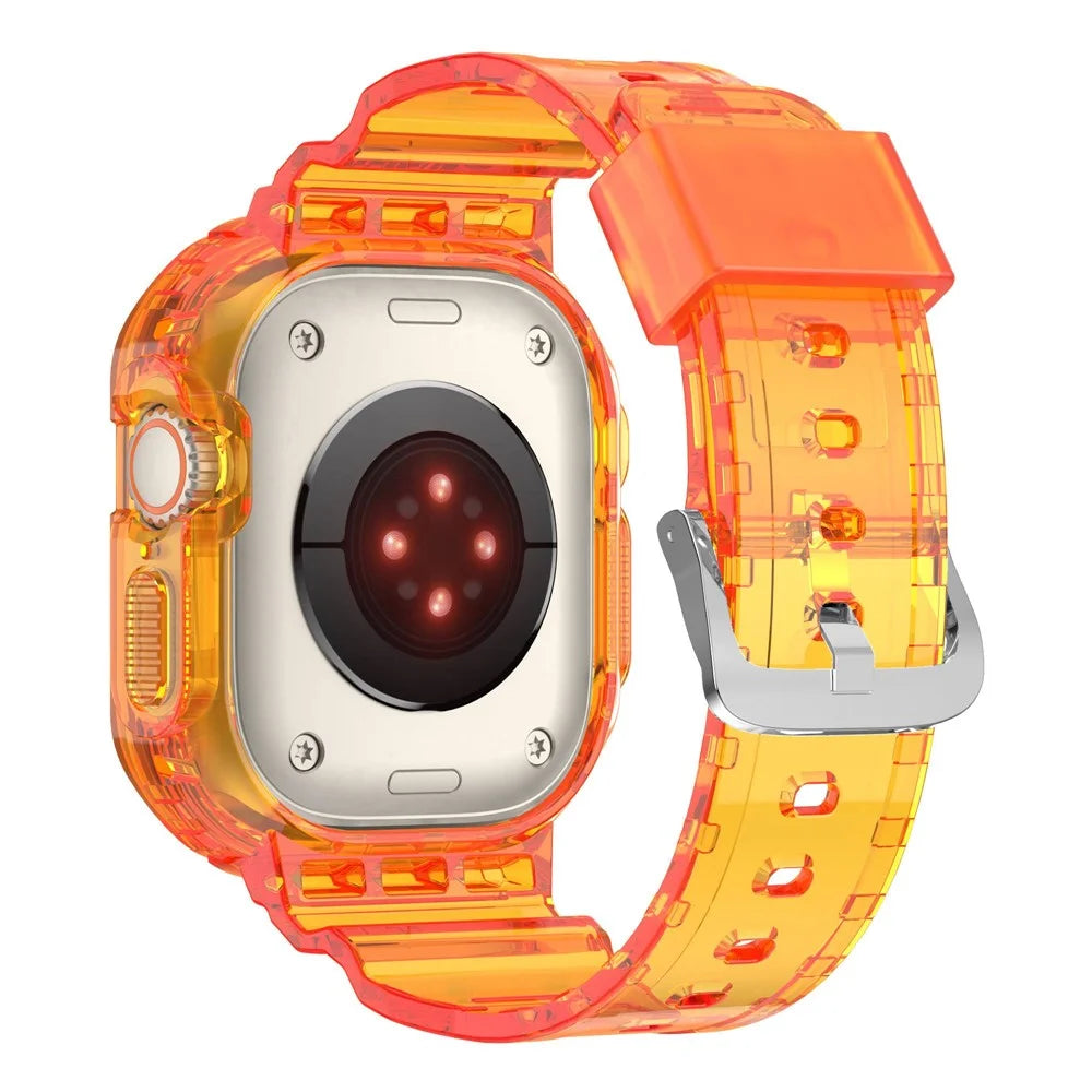 For Apple Watch Ultra 49mm Smart Watch Strap Replacement Soft TPU Wrist Band Integrated with Watch Case - Transparent Orange - 3