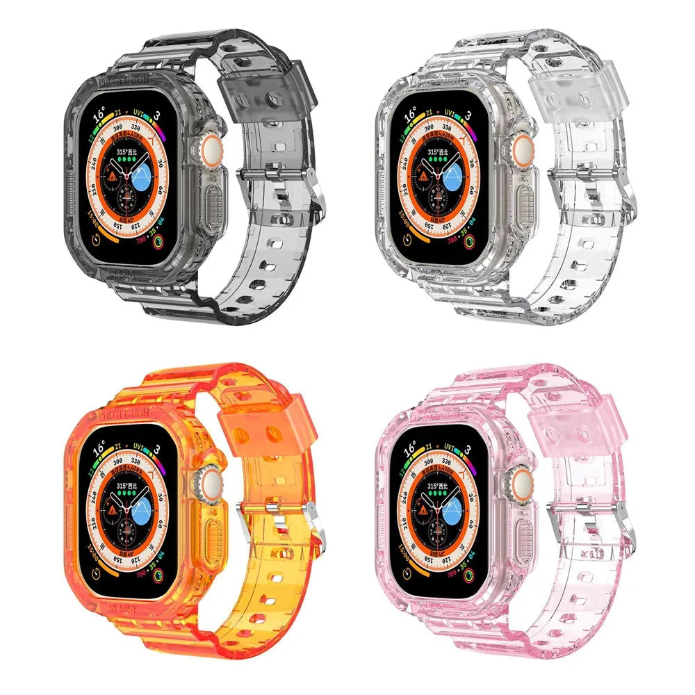 For Apple Watch Ultra 49mm Smart Watch Strap Replacement Soft TPU Wrist Band Integrated with Watch Case - Transparent Orange - 4