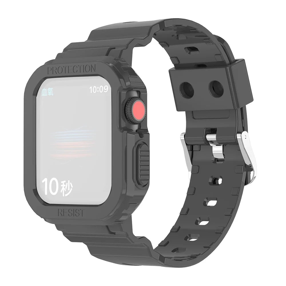 For Apple Watch Series 11 10 42mm / 9 8 7 41mm / SE3 SE2 SE 6 5 4 40mm / 3 2 1 38mm TPU Watch Strap Adjustable Wrist Band with Anti-Scratch Watch Case - Black - 1