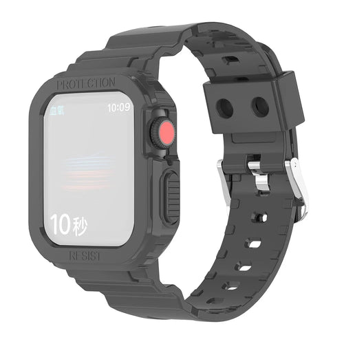For Apple Watch Series 11 10 42mm / 9 8 7 41mm / SE3 SE2 SE 6 5 4 40mm / 3 2 1 38mm TPU Watch Strap Adjustable Wrist Band with Anti-Scratch Watch Case - Black - 1