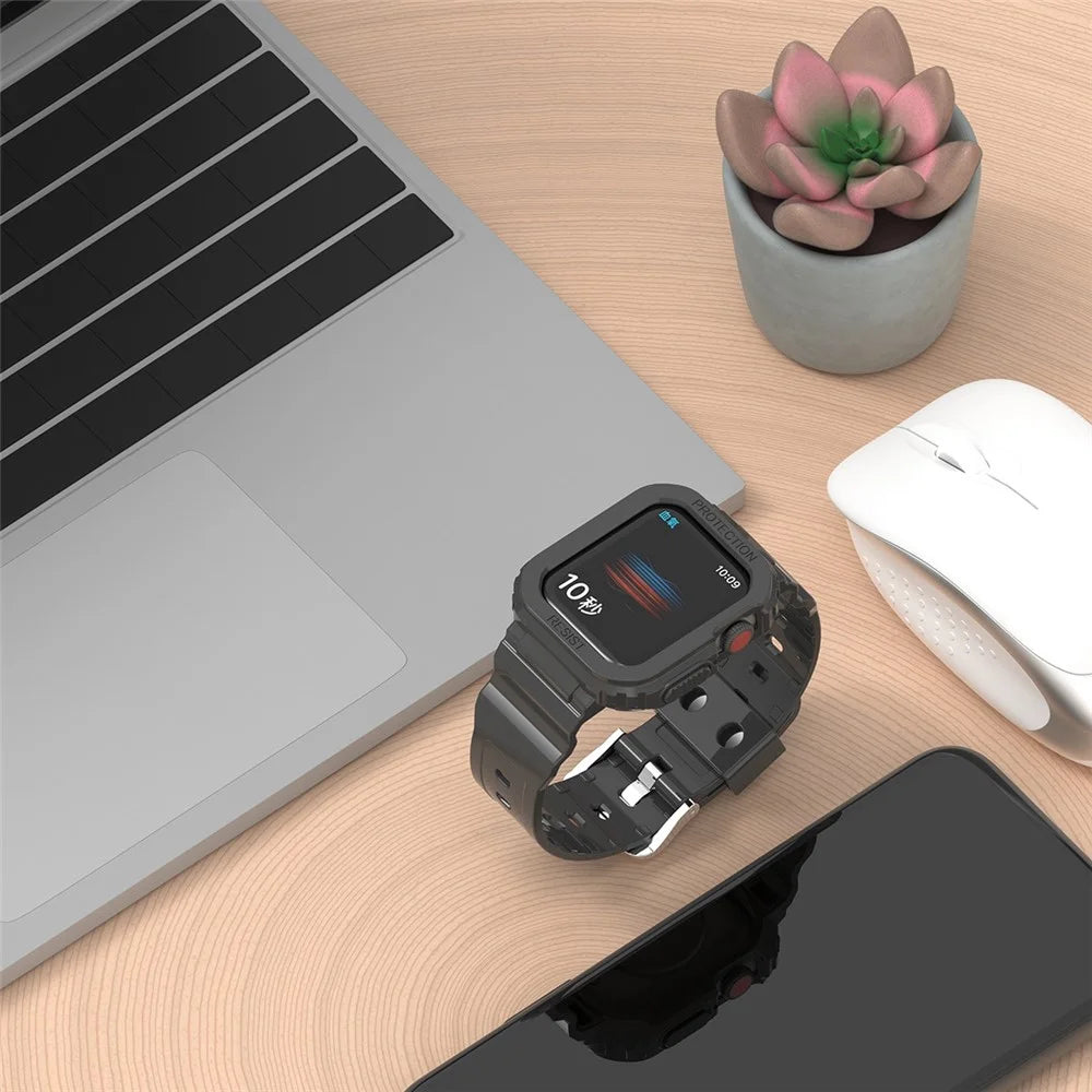 For Apple Watch Series 11 10 42mm / 9 8 7 41mm / SE3 SE2 SE 6 5 4 40mm / 3 2 1 38mm TPU Watch Strap Adjustable Wrist Band with Anti-Scratch Watch Case - Black - 6