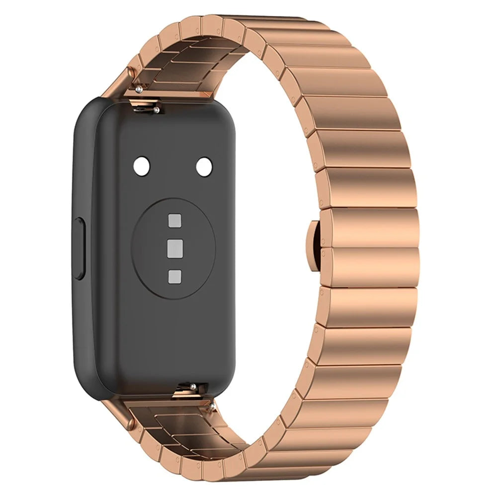 For Huawei Band 7 Stainless Steel Watch Band Strap Solid Core Bracelet Band Replacement - Rose Gold - 1