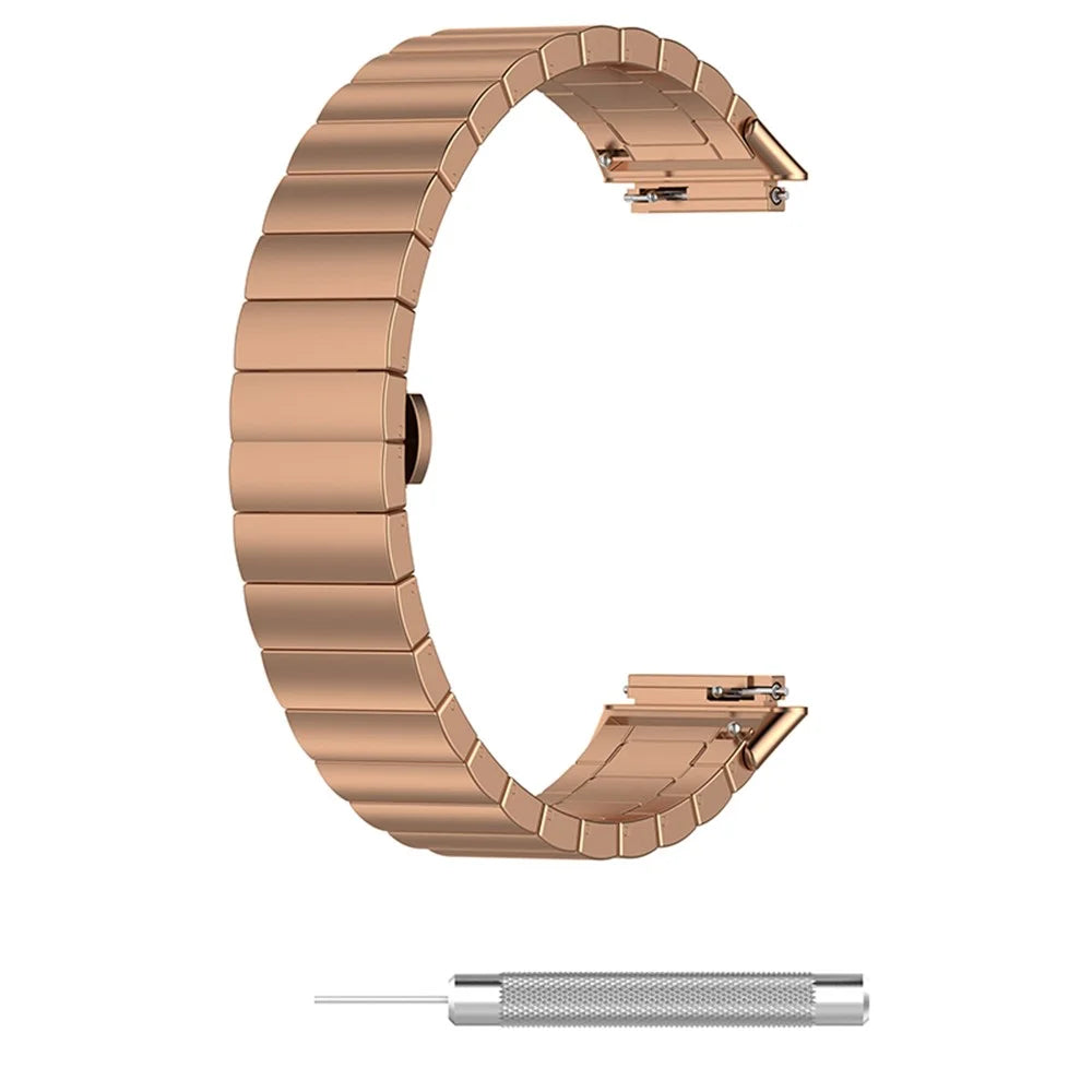 For Huawei Band 7 Stainless Steel Watch Band Strap Solid Core Bracelet Band Replacement - Rose Gold - 5
