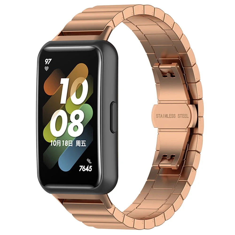 For Huawei Band 7 Stainless Steel Watch Band Strap Solid Core Bracelet Band Replacement - Rose Gold - 6