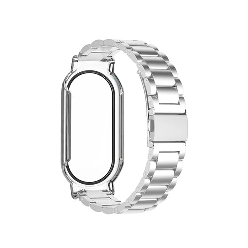 For Xiaomi Mi Band 7 / 7 NFC Integrated Watch Strap+PC Case+Tempered Glass Screen Protector Metal Smart Bracelet Strap - Silver - 1