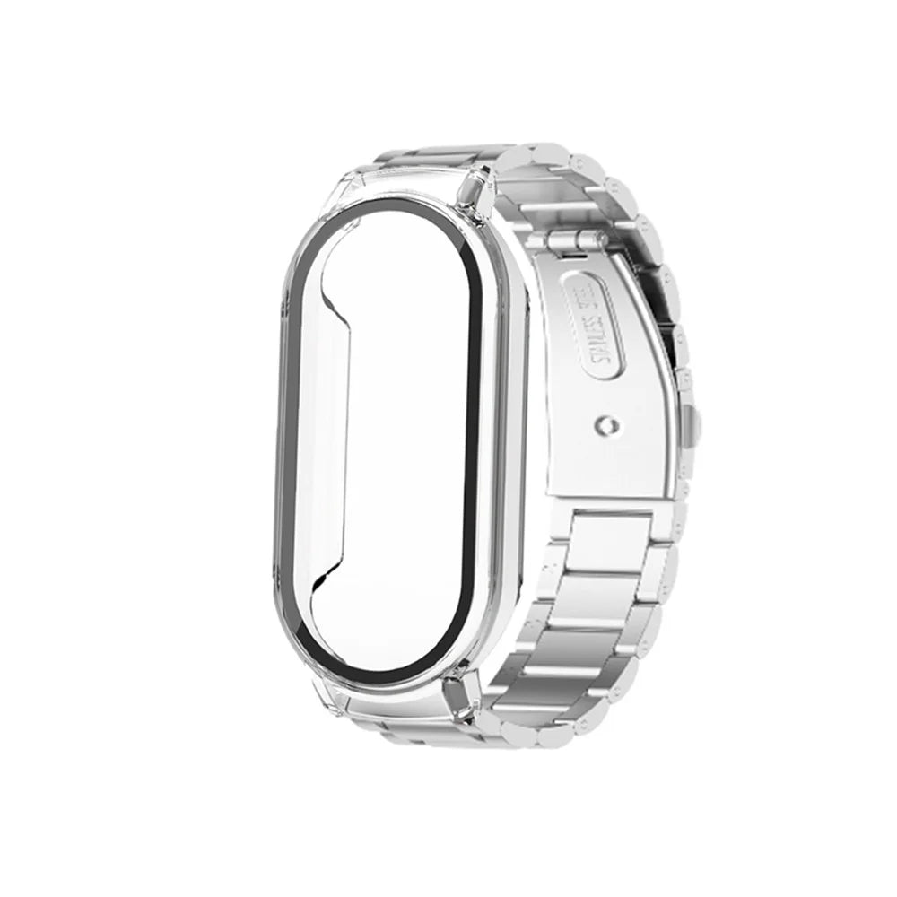 For Xiaomi Mi Band 7 / 7 NFC Integrated Watch Strap+PC Case+Tempered Glass Screen Protector Metal Smart Bracelet Strap - Silver - 2