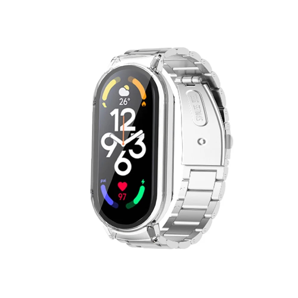 For Xiaomi Mi Band 7 / 7 NFC Integrated Watch Strap+PC Case+Tempered Glass Screen Protector Metal Smart Bracelet Strap - Silver - 3