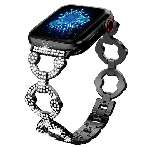 For Apple Watch Ultra 3 2 1 49mm / Series 11 10 46mm / 9 8 7 45mm / SE3 SE2 SE 6 5 4 44mm / 3 2 1 42mm Metal Watch Strap Watch Band with Rhinestone Decoration - Black - 1