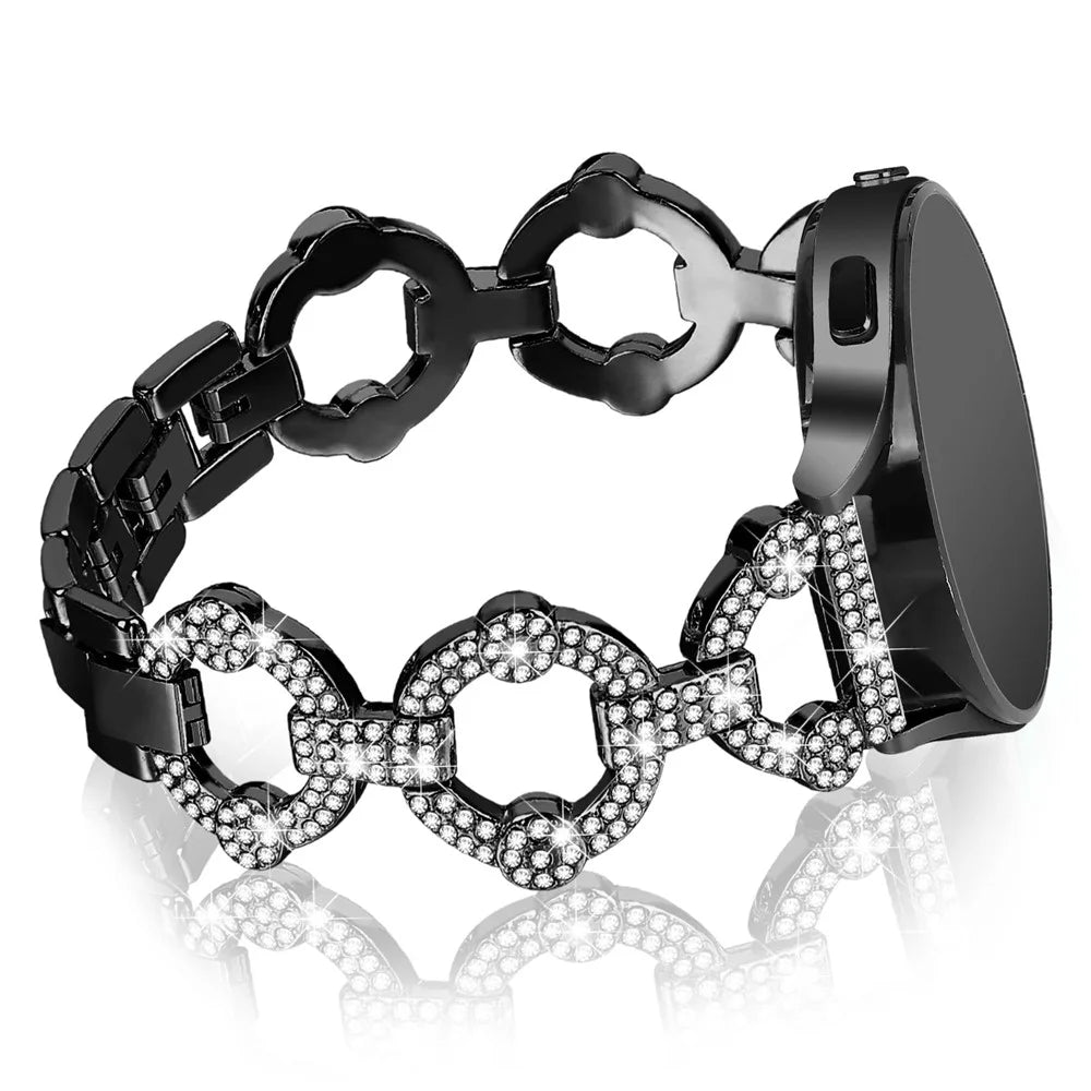 For Samsung Galaxy Watch 5 Active 40mm / 44mm  /  Watch 5 Pro 45mm  /  Galaxy Watch 42mm Watch Band Rhinestone Decoration Metal Watch Strap 20mm Replacement Watchband - Black - 1