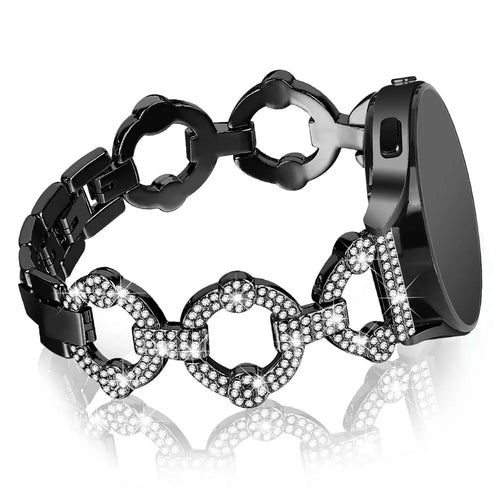 For Samsung Galaxy Watch 5 Active 40mm / 44mm  /  Watch 5 Pro 45mm  /  Galaxy Watch 42mm Watch Band Rhinestone Decoration Metal Watch Strap 20mm Replacement Watchband - Black - 1
