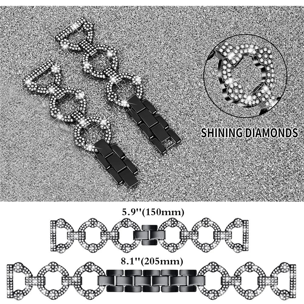 For Samsung Galaxy Watch 5 Active 40mm / 44mm  /  Watch 5 Pro 45mm  /  Galaxy Watch 42mm Watch Band Rhinestone Decoration Metal Watch Strap 20mm Replacement Watchband - Black - 2