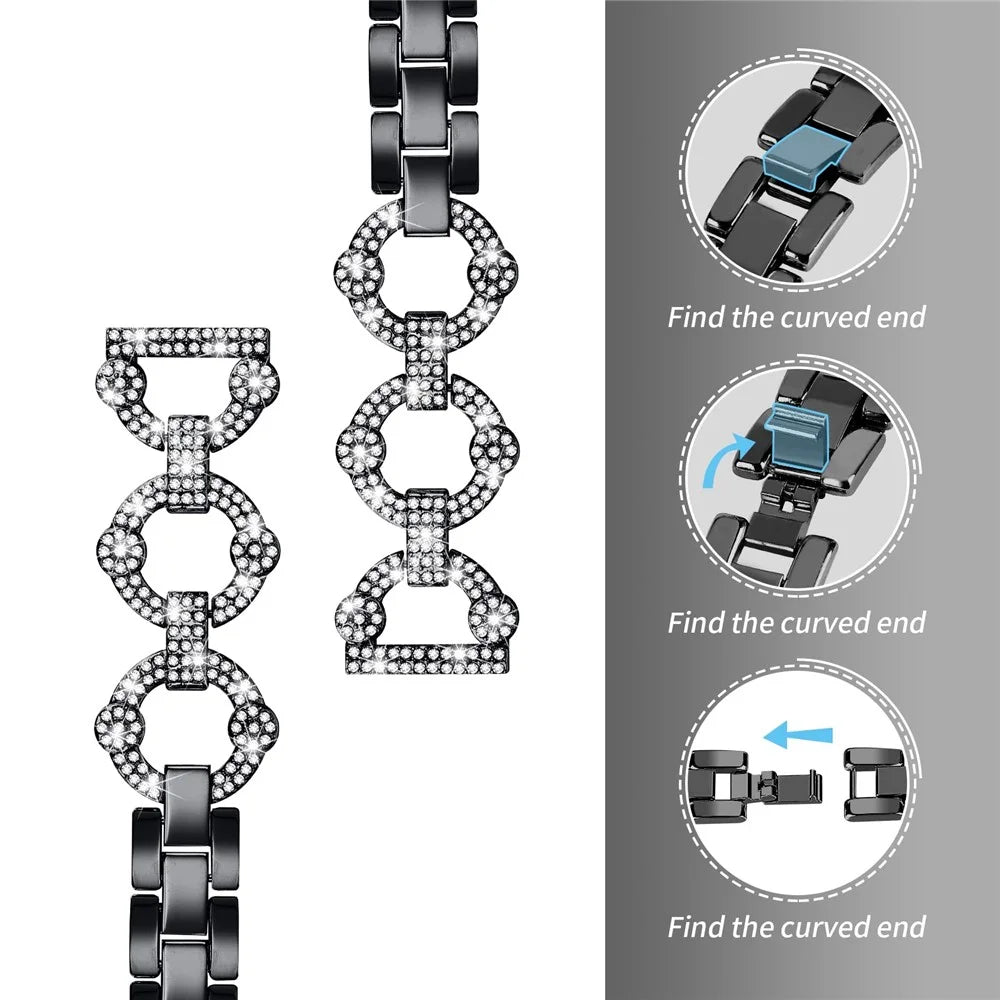 For Samsung Galaxy Watch 5 Active 40mm / 44mm  /  Watch 5 Pro 45mm  /  Galaxy Watch 42mm Watch Band Rhinestone Decoration Metal Watch Strap 20mm Replacement Watchband - Black - 3
