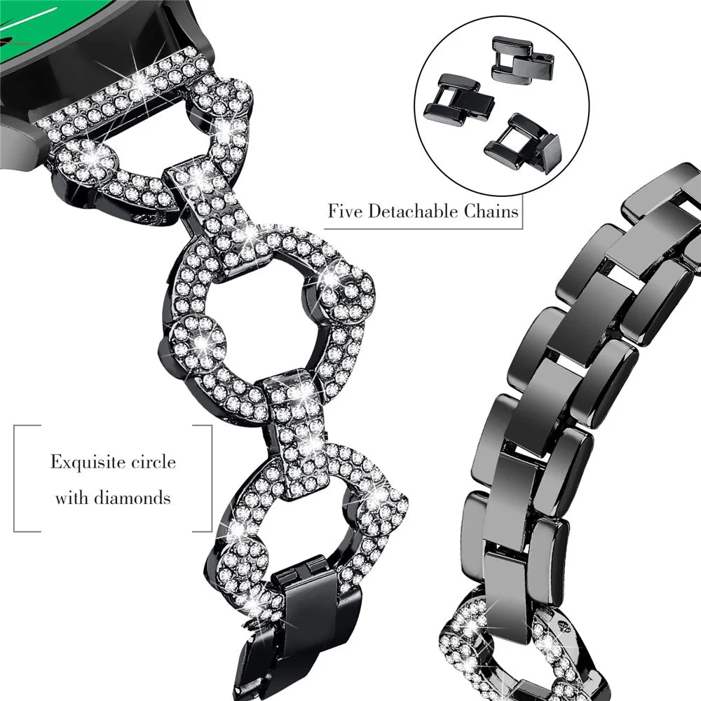 For Samsung Galaxy Watch 5 Active 40mm / 44mm  /  Watch 5 Pro 45mm  /  Galaxy Watch 42mm Watch Band Rhinestone Decoration Metal Watch Strap 20mm Replacement Watchband - Black - 4
