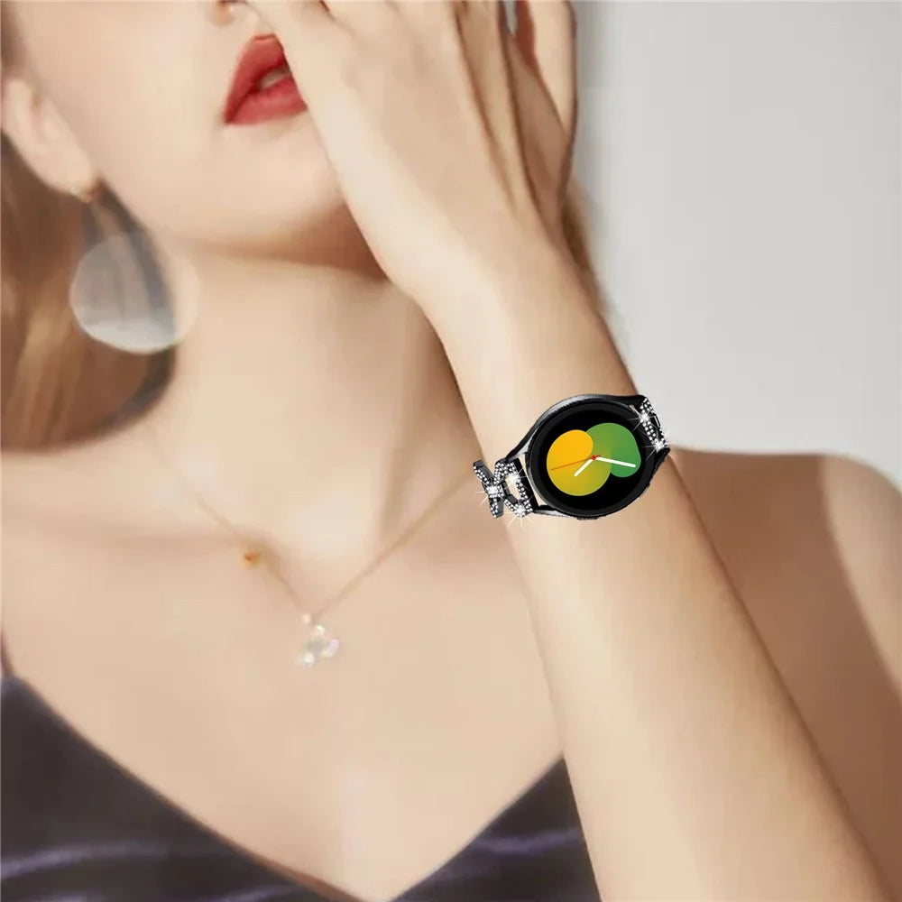 For Samsung Galaxy Watch 5 Active 40mm / 44mm  /  Watch 5 Pro 45mm  /  Galaxy Watch 42mm Watch Band Rhinestone Decoration Metal Watch Strap 20mm Replacement Watchband - Black - 6