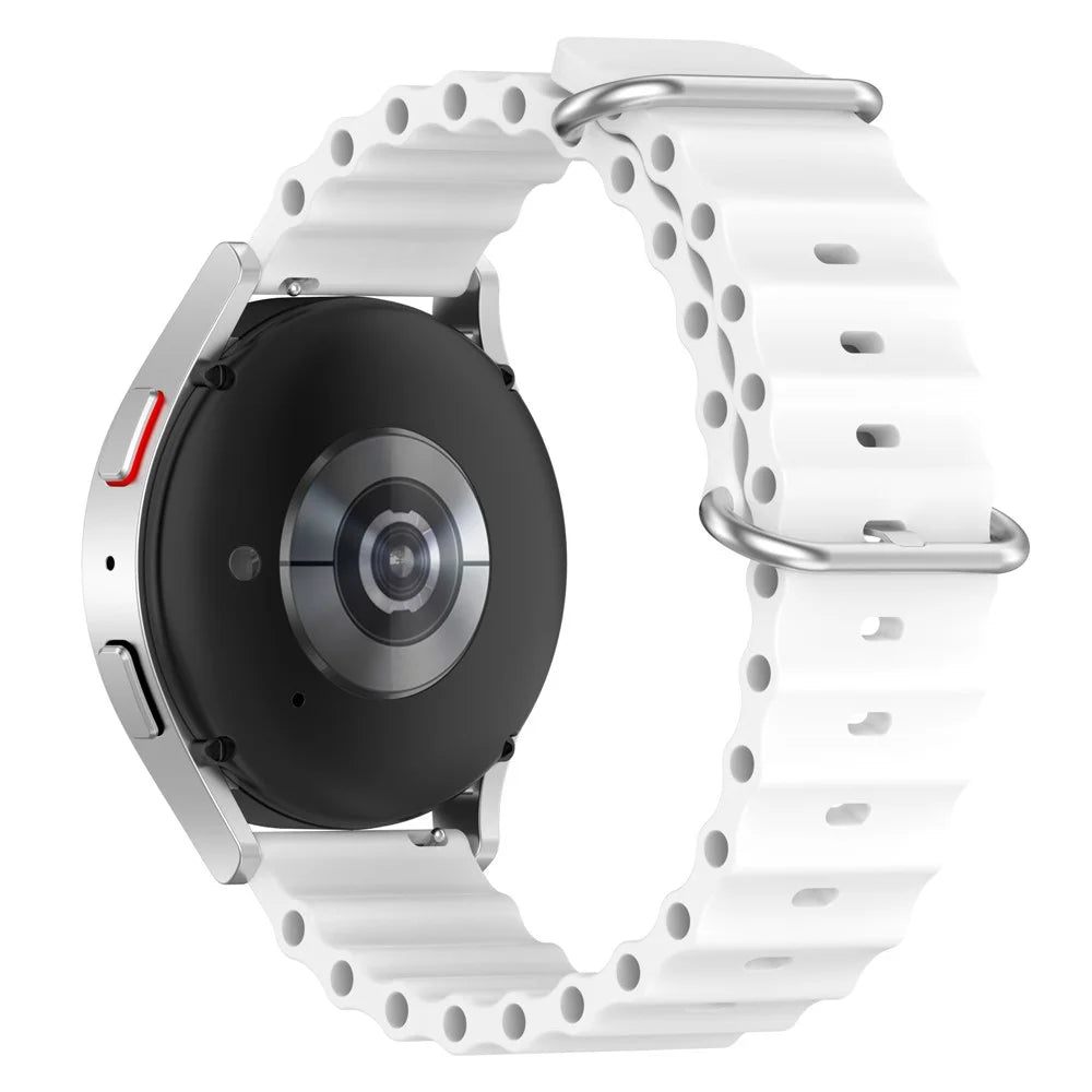 For Samsung Galaxy Watch3 45mm / Galaxy Watch 46mm Universal 22mm Silicone Watch Strap Solid Color Wave Design Adjustable Wrist Band - White - 1