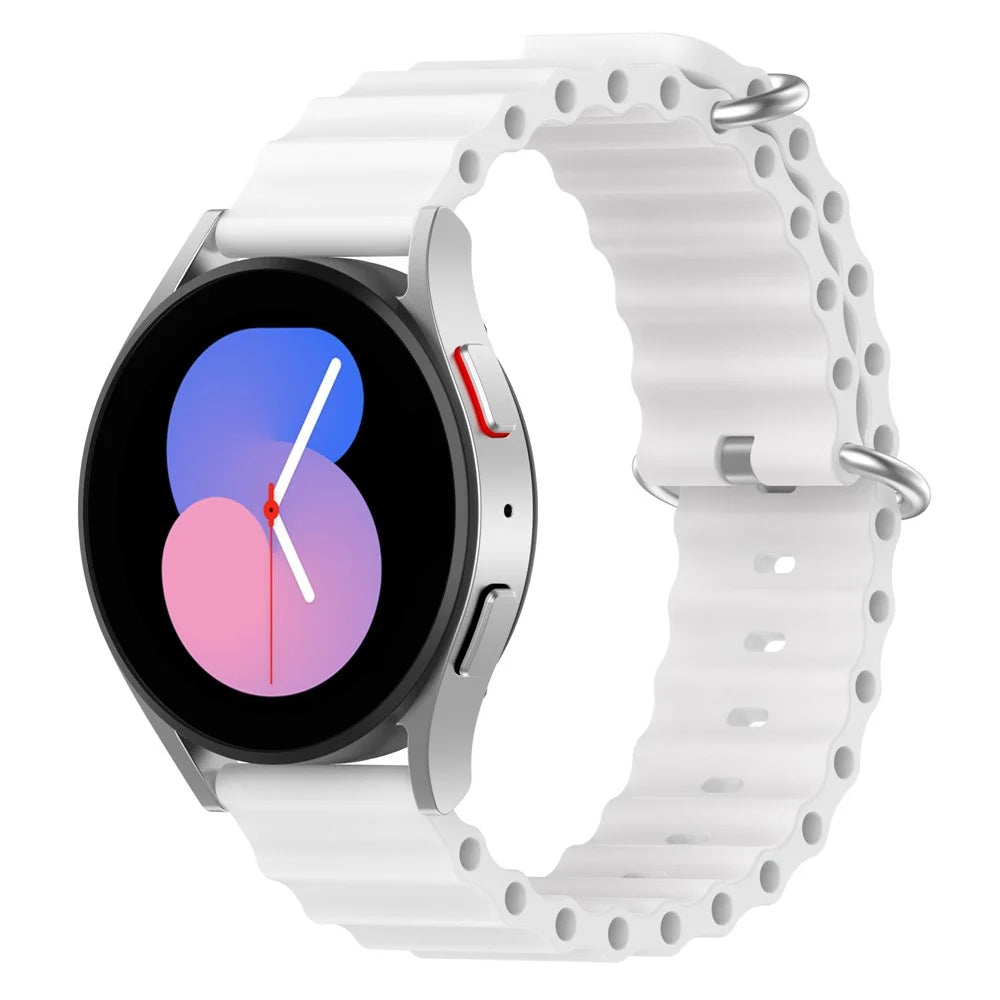 For Samsung Galaxy Watch3 45mm / Galaxy Watch 46mm Universal 22mm Silicone Watch Strap Solid Color Wave Design Adjustable Wrist Band - White - 5