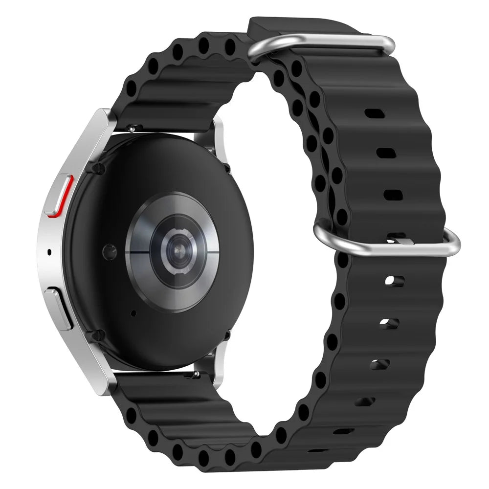 For Samsung Galaxy Watch3 41mm / Gear Sport Universal 20mm Wave Design Silicone Replacement Strap Solid Color Wrist Band - Black - 1