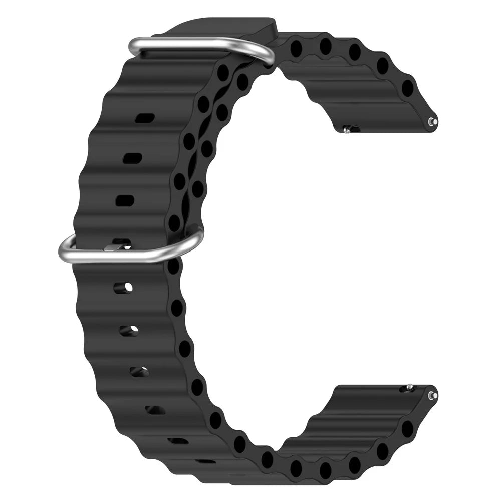 For Samsung Galaxy Watch3 41mm / Gear Sport Universal 20mm Wave Design Silicone Replacement Strap Solid Color Wrist Band - Black - 2
