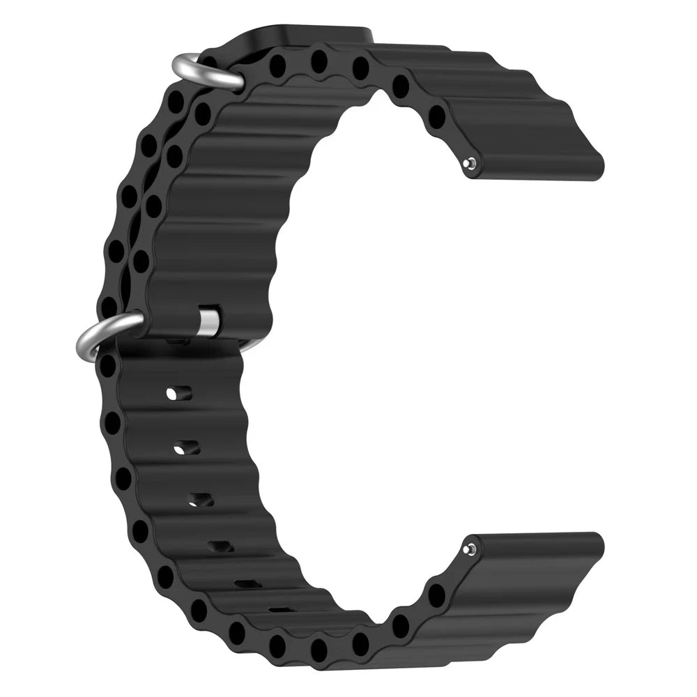 For Samsung Galaxy Watch3 41mm / Gear Sport Universal 20mm Wave Design Silicone Replacement Strap Solid Color Wrist Band - Black - 3