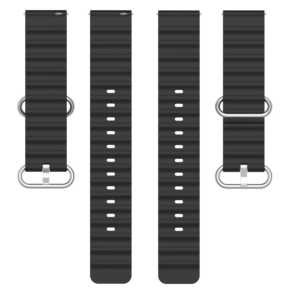 For Samsung Galaxy Watch3 41mm / Gear Sport Universal 20mm Wave Design Silicone Replacement Strap Solid Color Wrist Band - Black - 4