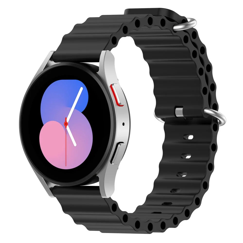 For Samsung Galaxy Watch3 41mm / Gear Sport Universal 20mm Wave Design Silicone Replacement Strap Solid Color Wrist Band - Black - 5