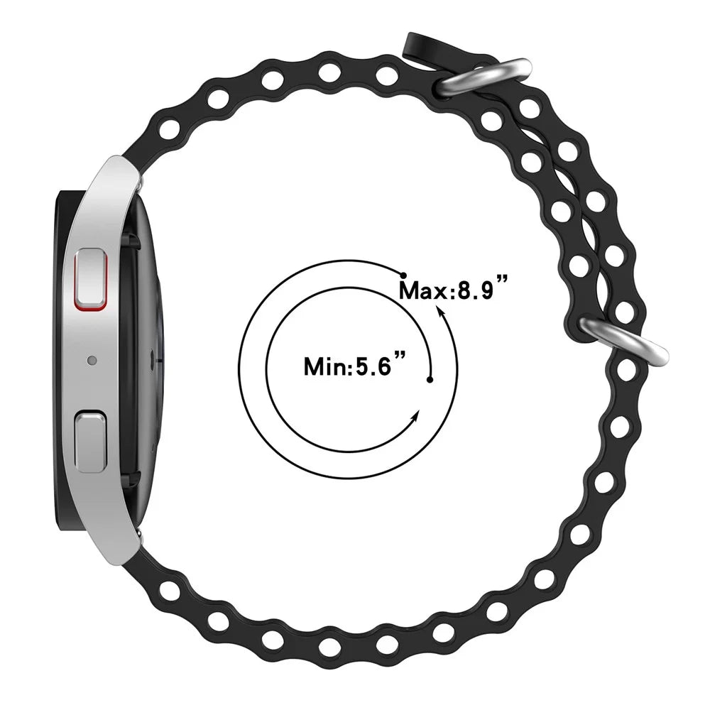 For Samsung Galaxy Watch3 41mm / Gear Sport Universal 20mm Wave Design Silicone Replacement Strap Solid Color Wrist Band - Black - 6