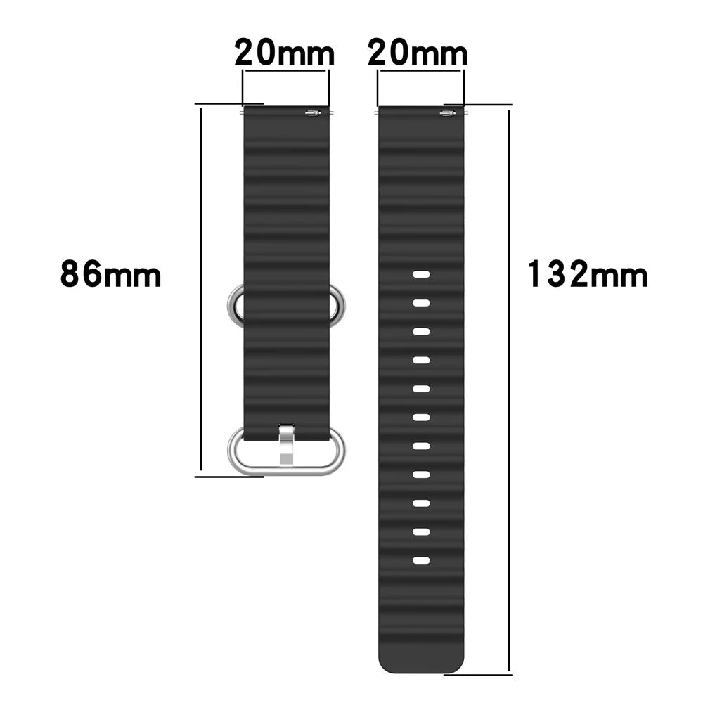 For Samsung Galaxy Watch3 41mm / Gear Sport Universal 20mm Wave Design Silicone Replacement Strap Solid Color Wrist Band - Black - 7