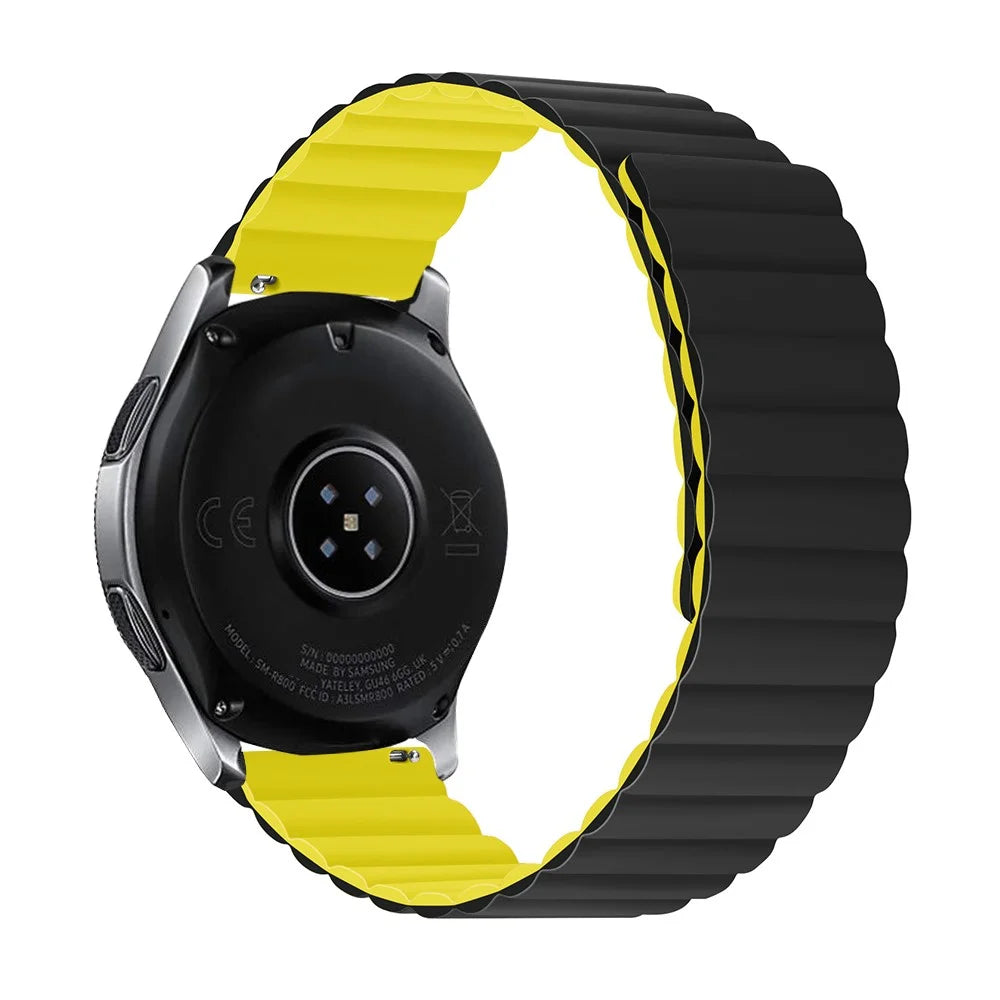 For Samsung Galaxy Watch3 45mm / Gear S3 Frontier Magnetic Quick Release Band 22mm Silicone Watch Strap Replacement, Size: S - Black / Yellow - 1